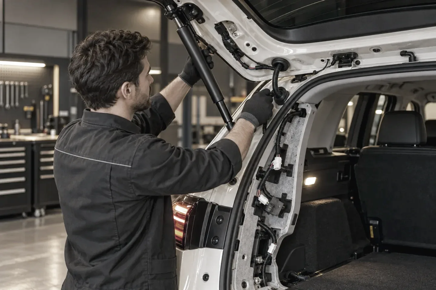 SUV bagajına motorlu amortisör ve tesisat montajı